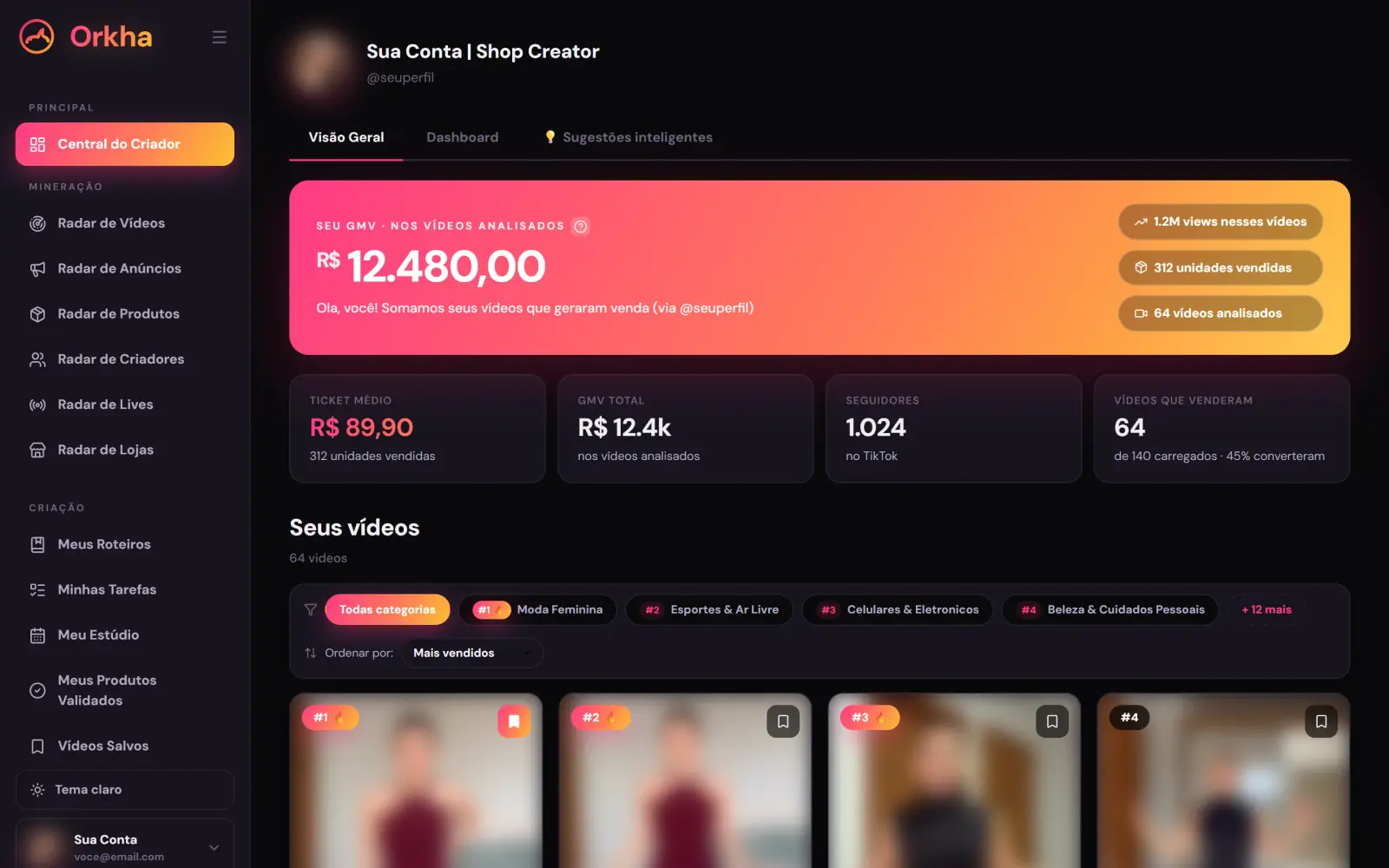 Tela real do Orkha: central do criador
